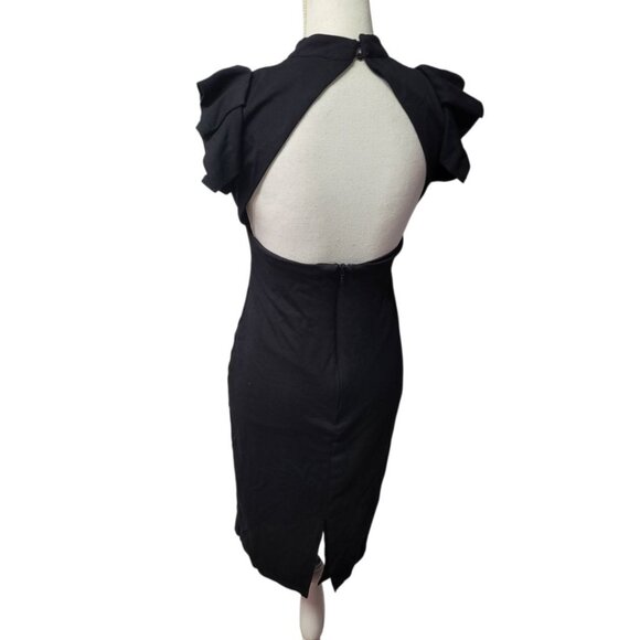 Lulus Black Dress Open Back Fitted Zip Back Ruffle Cap Sleeve Womens Medium - Picture 4 of 12